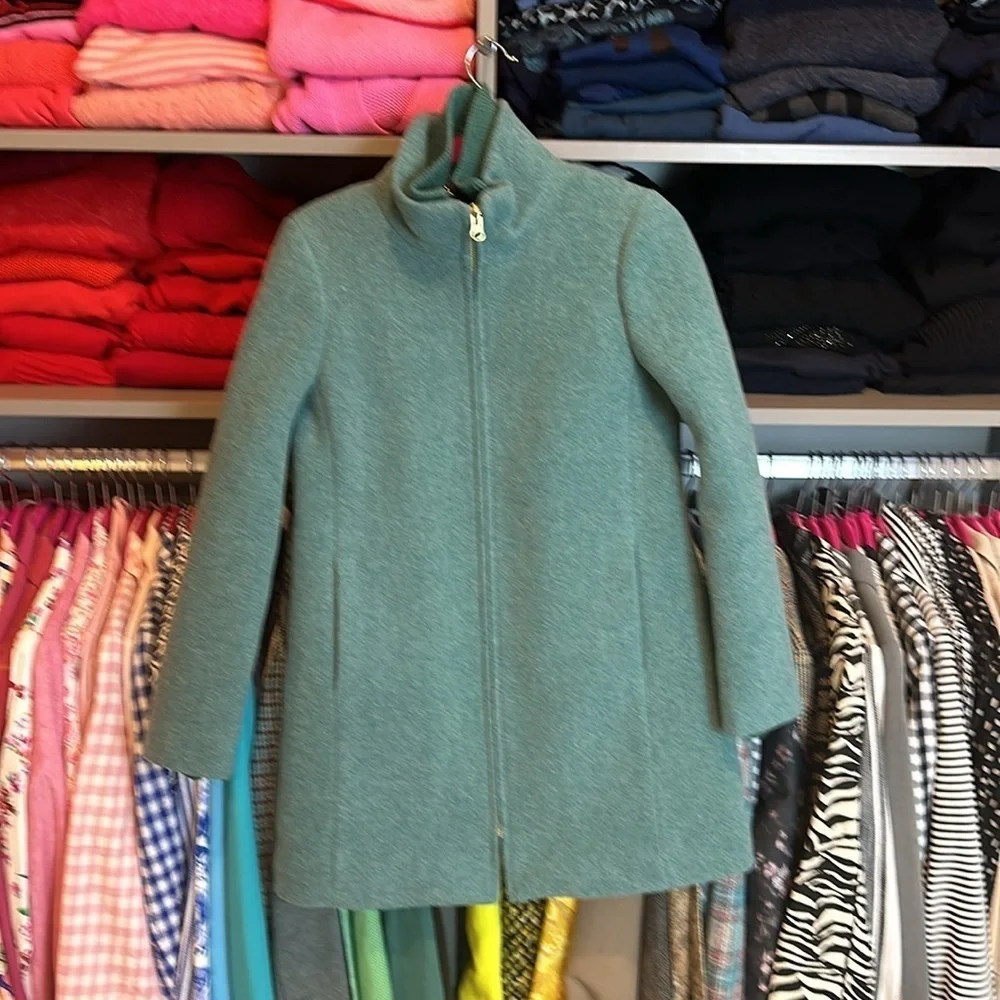 J Crew Italian Stadium Cloth 80% wool green cocoon coat size 2